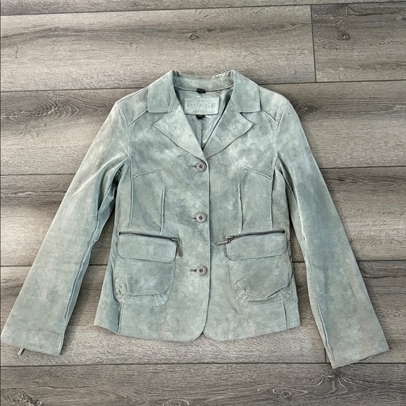 Nuage light green suede leather jacket - Picture 2 of 6